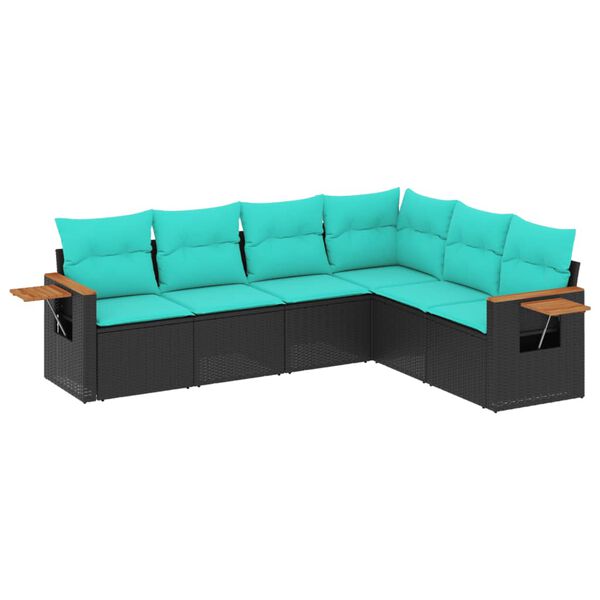vidaXL 6-tlg. Garten-Sofagarnitur mit Kissen Schwarz Poly Rattan