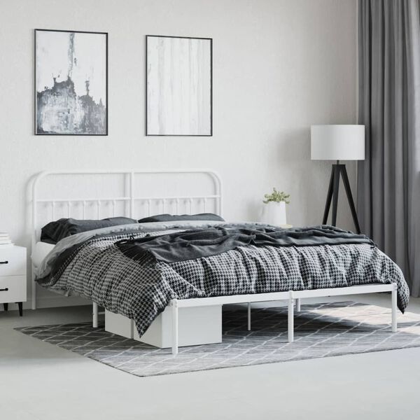 vidaXL Bettgestell mit Kopfteil Metall Wei&szlig; 180x200 cm
