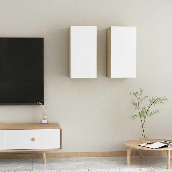 vidaXL TV-Schr&auml;nke 2 Stk. Wei&szlig; Sonoma-Eiche 30,5x30x60cm Holzwerkstoff