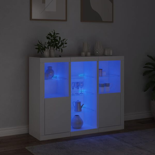 vidaXL Sideboards mit LED-Leuchten 3 Stk. Wei&szlig; Holzwerkstoff