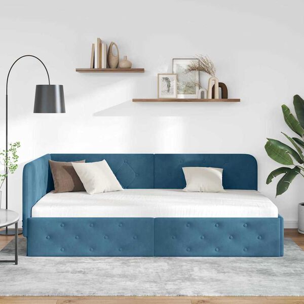 vidaXL Eckbettgestell mit Kopfteil Blau 90 x 190 cm Samt