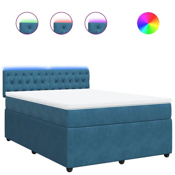 vidaXL Boxspringbett mit Matratze Blau 160x200 cm Samt
