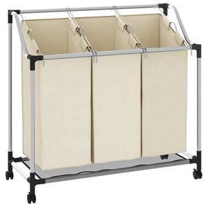 vidaXL W&auml;schekorb mit 3 Taschen Creme Stahl