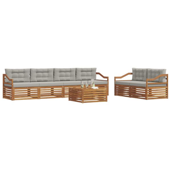 vidaXL Outdoor-Sofagarnitur mit Kissen 7 pcs Nat&uuml;rlich und Hellgrau