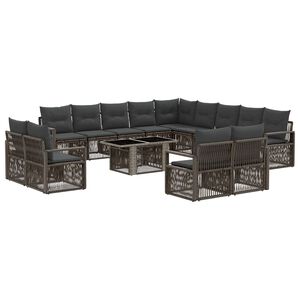 vidaXL Gartensofa-set 14 stk. Grau und Dunkelgrau Poly-Rattan