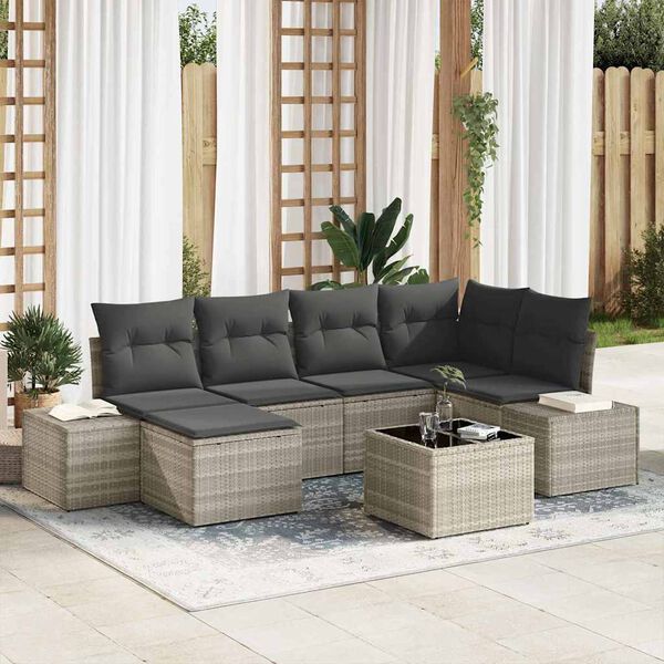 vidaXL Gartensofa-set mit Kissen 7 pcs Hellgrau Poly-Rattan
