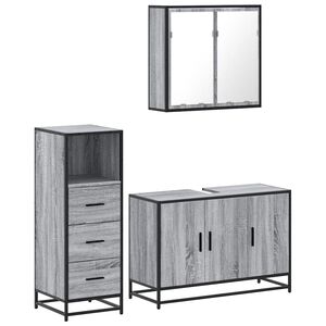 vidaXL 3-tlg. Badm&ouml;bel-Set Grau Sonoma Holzwerkstoff