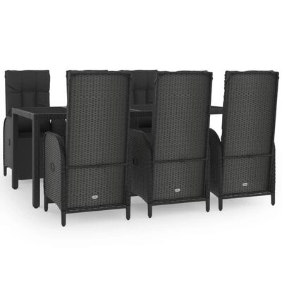 vidaXL 7-tlg. Garten-Essgruppe mit Kissen Schwarz Poly Rattan