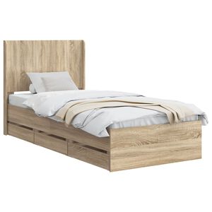 vidaXL Bettgestell mit Stauraum und Kopfteil Sonoma-Eiche 75 x 190 cm