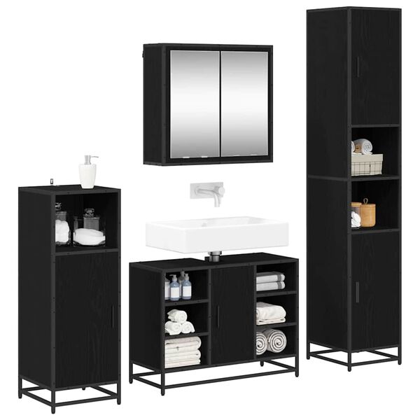 vidaXL Badezimmerm&ouml;bel-Set 4 pcs Schwarz Eichen-Optik Holzwerkstoff