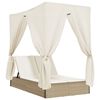 vidaXL Doppel-Sonnenliege mit Dach und Vorh&auml;ngen Beige Poly Rattan