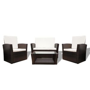 vidaXL 4-tlg. Garten-Lounge-Set mit Kissen Poly Rattan Braun