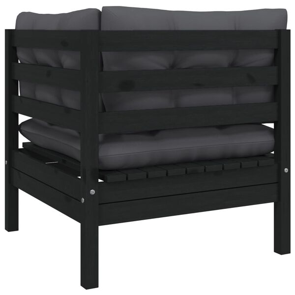 vidaXL 2-Sitzer-Gartensofa mit Kissen Schwarz Massivholz Kiefer