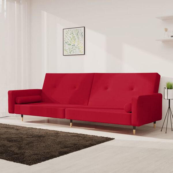 vidaXL Schlafsofa 2-Sitzer mit 2 Kissen Weinrot Samt