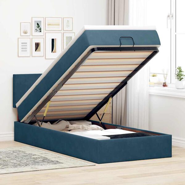 vidaXL Ottoman-Bett mit Matratze & LEDs Dunkelblau 90x190 cm Samt