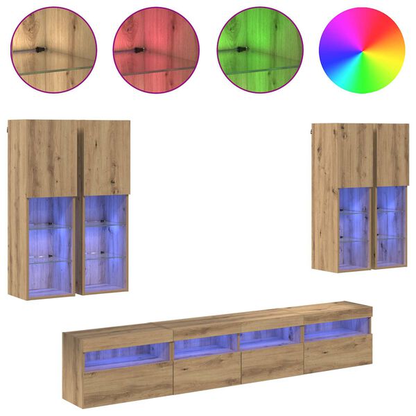 vidaXL TV-Wandschrank-Set mit LED-Lichtern 7 pcs Artisan-Eiche