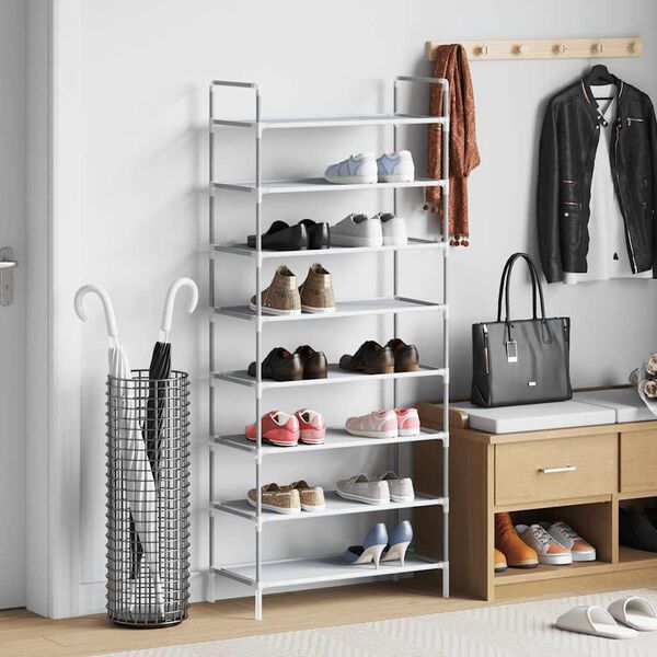vidaXL Schuhregal mit 8 B&ouml;den Metall und Vliesstoff Silbern