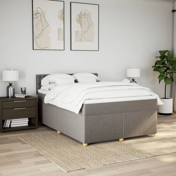 vidaXL Boxspringbett mit Matratze Taupe 140x190 cm Stoff