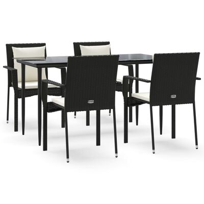 vidaXL 5-tlg. Garten-Essgruppe mit Kissen Schwarz Poly Rattan