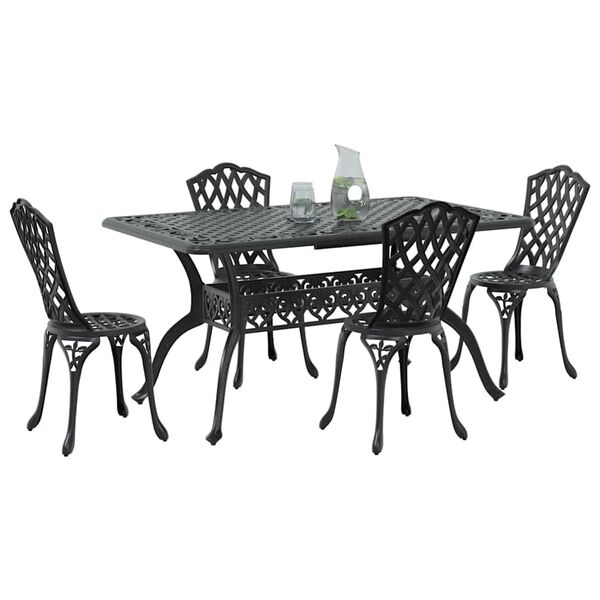 vidaXL Garten Essgruppe 5 pcs Schwarz Aluminium
