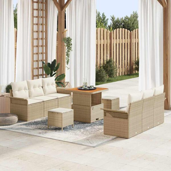 vidaXL Gartensofa-set mit Kissen 9 pcs Beige Poly-Rattan