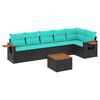vidaXL 7-tlg. Garten-Sofagarnitur mit Kissen Schwarz Poly Rattan