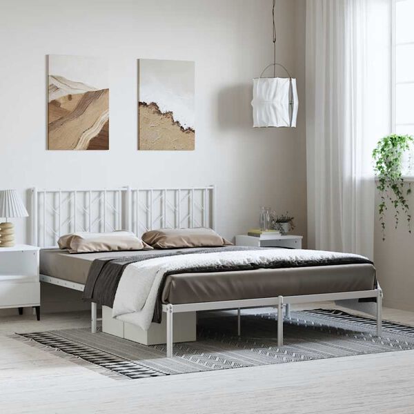 vidaXL Bettgestell mit Kopfteil Metall Wei&szlig; 193x203 cm