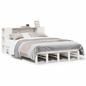 vidaXL Massivholzbett mit Regal ohne Matratze Wei&szlig; 135x190 cm
