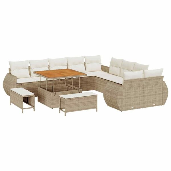 vidaXL Garten-Sofa-Set mit Kissen mit Speicher 13 pcs Beige und Creme