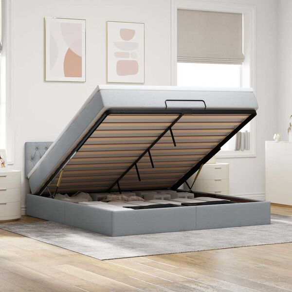 vidaXL Ottomane Bett mit Matratze & LEDs Hellgrau 180x200 cm Stoff
