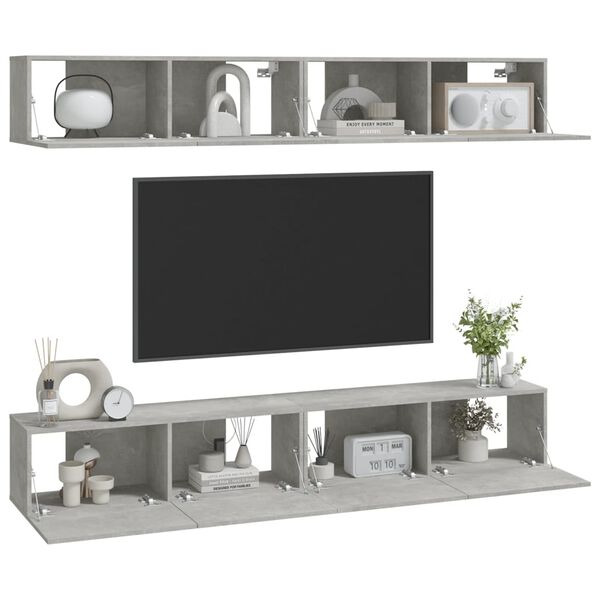 vidaXL TV-Wandschr&auml;nke 4 Stk. Betongrau 100x30x30 cm