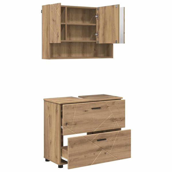 vidaXL Badezimmerm&ouml;bel-Set 2 pcs Artisan-Eiche Sperrholz und Metall