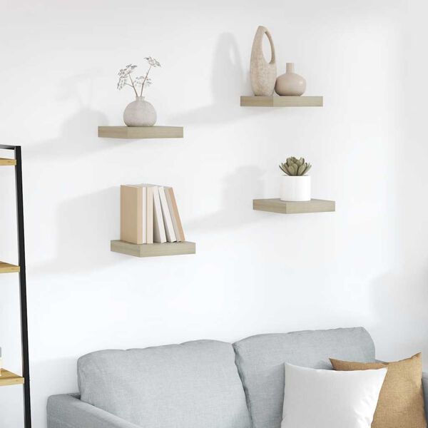 vidaXL Schwebende Wandregale 4 Stk. Eichefarben 23x23,5x3,8cm MDF