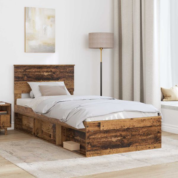 vidaXL Bettrahmen mit Kopfteil Altholz 90 x 190 cm Holzwerkstoff
