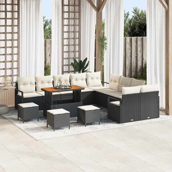 vidaXL Garten-Sofa-Set mit Kissen mit Kissen 14 pcs Schwarz und Creme