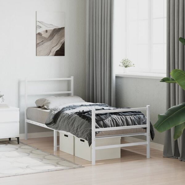 vidaXL Bettgestell mit Kopf- und Fu&szlig;teil Metall&nbsp;Wei&szlig; 80x200 cm