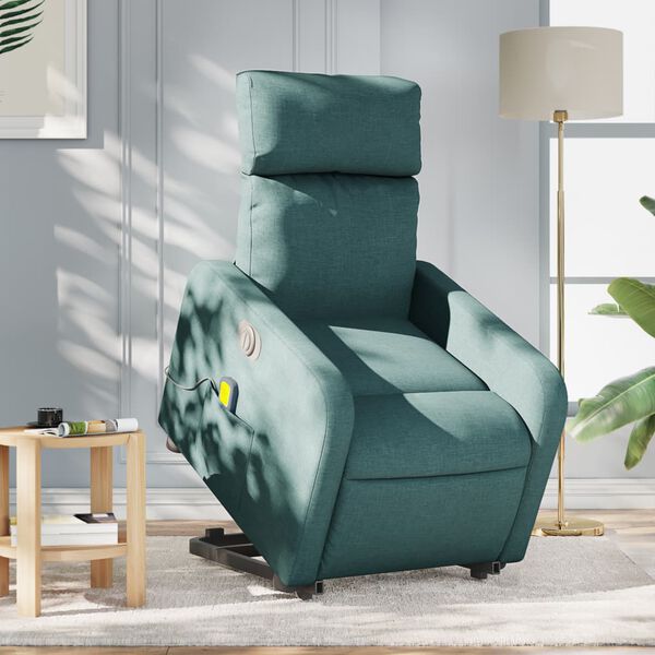 vidaXL Elektrischer Massagesessel mit Aufstehhilfe Dunkelgr&uuml;n Stoff