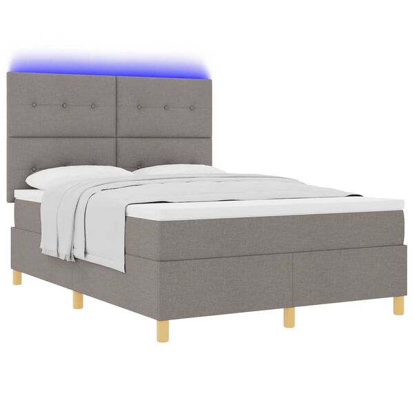 vidaXL LED Boxspringbett mit Matratze Taupe 160 x 200 cm Stoff