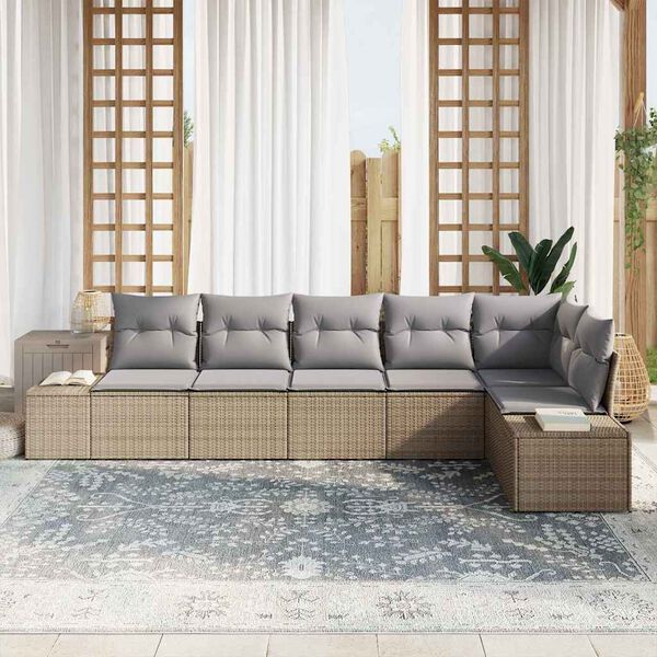 vidaXL Garten-Sofa-Set mit Kissen 6 pcs Beige und Hellgrau Poly-Rattan