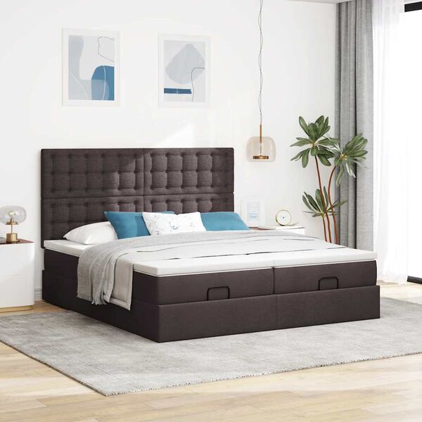 vidaXL Ottoman-Bett mit Matratzen & LEDs Dunkelbraun 200x200 cm Stoff