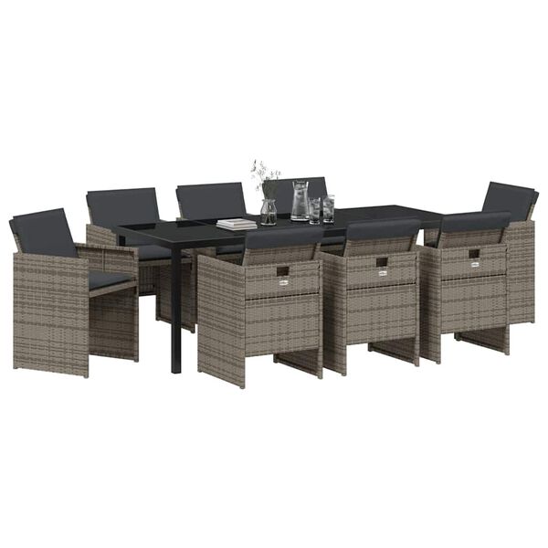 vidaXL Garten Essgruppe 9 pcs Grau Poly-Rattan