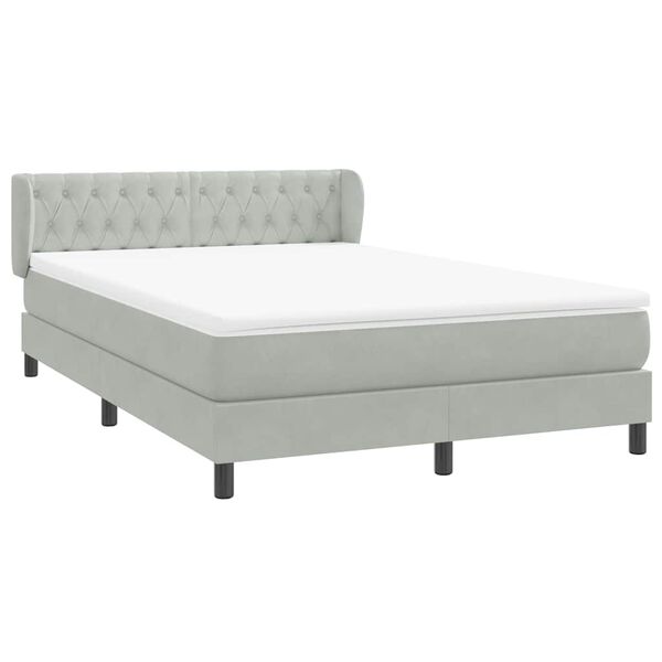 vidaXL Boxspringbett mit Matratze Hellgrau 140x210 cm Samt