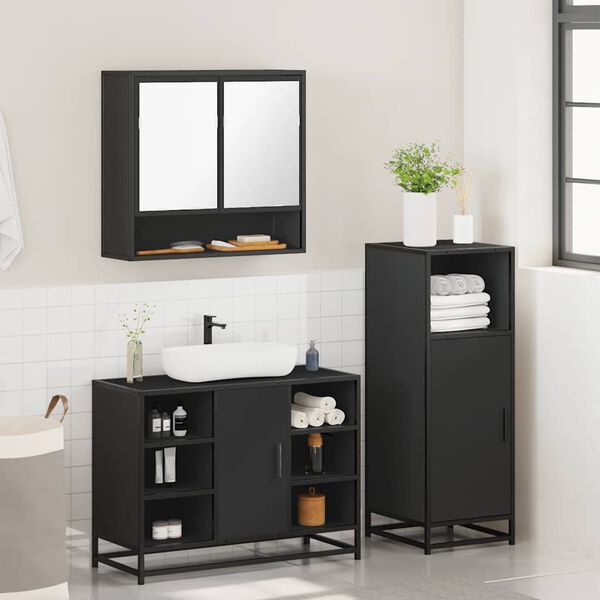 vidaXL 3-tlg. Badm&ouml;bel-Set Schwarz Holzwerkstoff