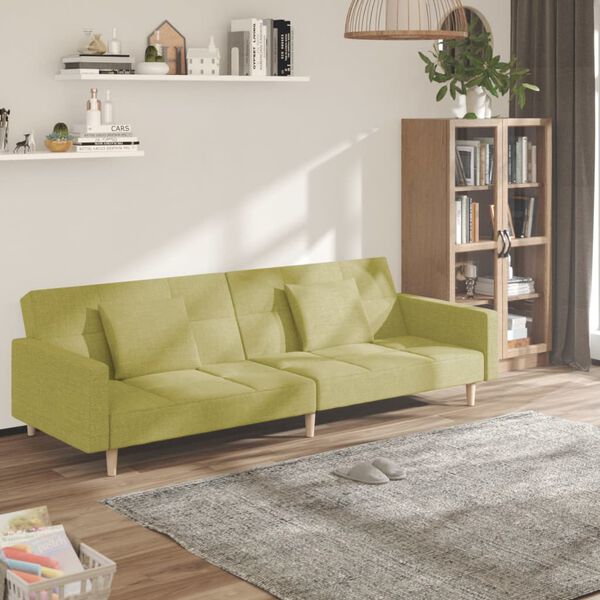 vidaXL Schlafsofa 2-Sitzer mit 2 Kissen Gr&uuml;n Stoff