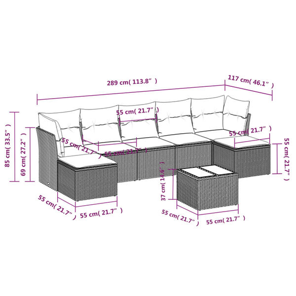 vidaXL 8-tlg. Garten-Sofagarnitur mit Kissen Grau Poly Rattan