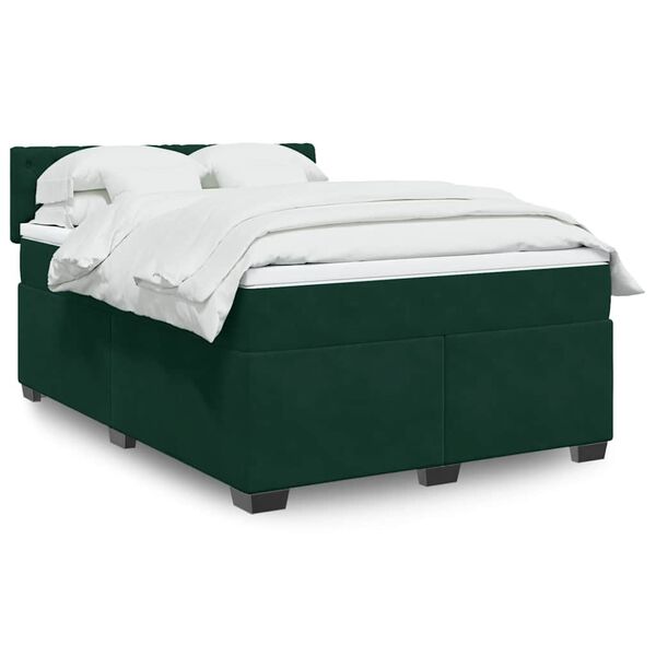 vidaXL Boxspringbett mit Matratze Dunkelgr&uuml;n 160x200 cm Samt