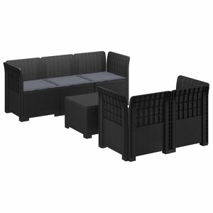 vidaXL 5-Sitzer Gartensofa mit Kissen Rattan-Look PP Anthrazit