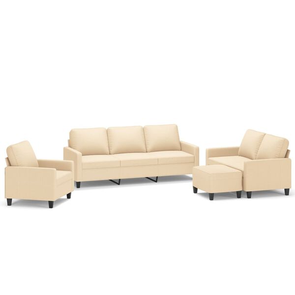 vidaXL 4-tlg. Sofagarnitur mit Kissen Creme Stoff
