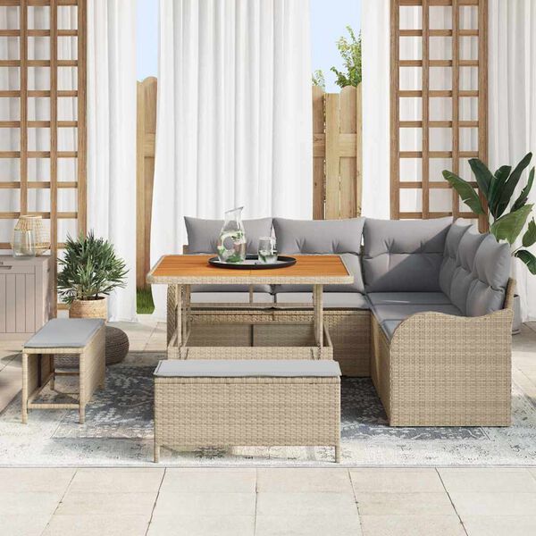 vidaXL Garten-Sofa-Set mit Kissen mit Kissen 8 pcs Beige und Hellgrau