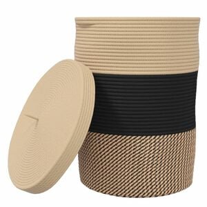 vidaXL Aufbewahrungskorb mit Deckel Schwarz & Beige &Oslash;37x50cm Baumwolle